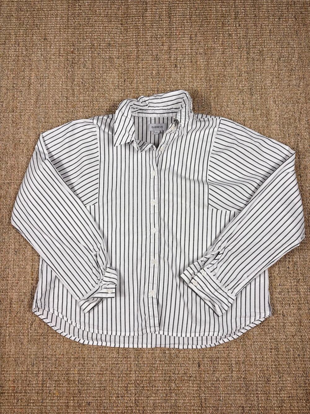 🖤 Evereve Striped Button-Down Shirt | Size L | Black & White